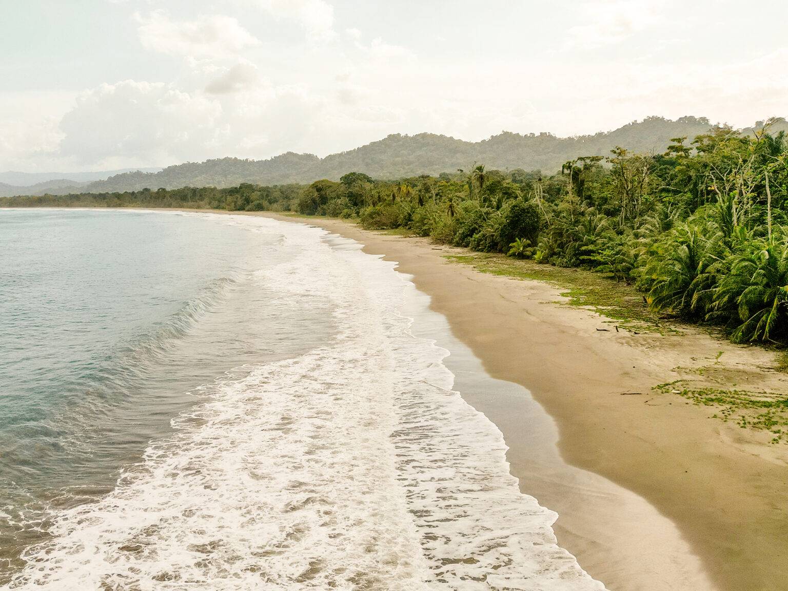 Der Puerto Vargas Strand im Cahuita Nationalpark ist extrem lang und breit. Durch die mächtigen Wellen ist er weniger geeignet zum Baden, sondern eher für einen Spaziergang.